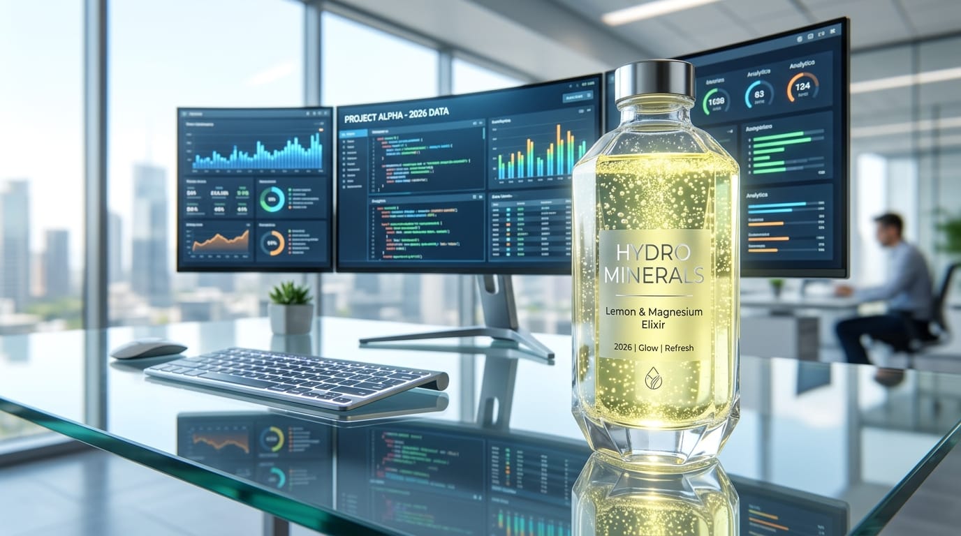 Bottle of elixir on modern desk